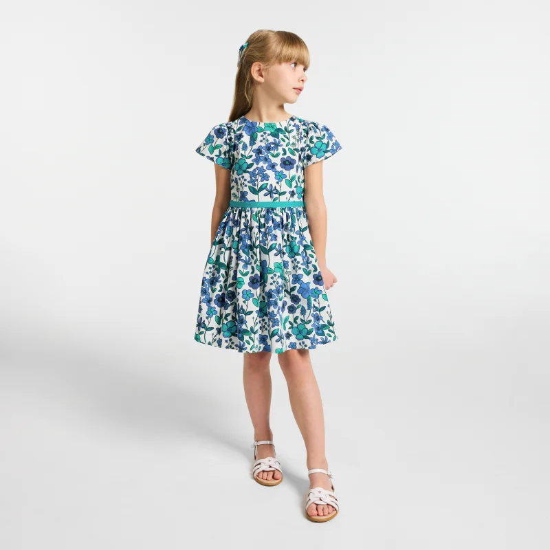 Girl Floral Print Poplin Dress